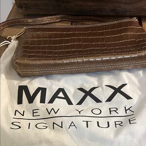 Maxx New York Brown Crocodile Shoulder Bag